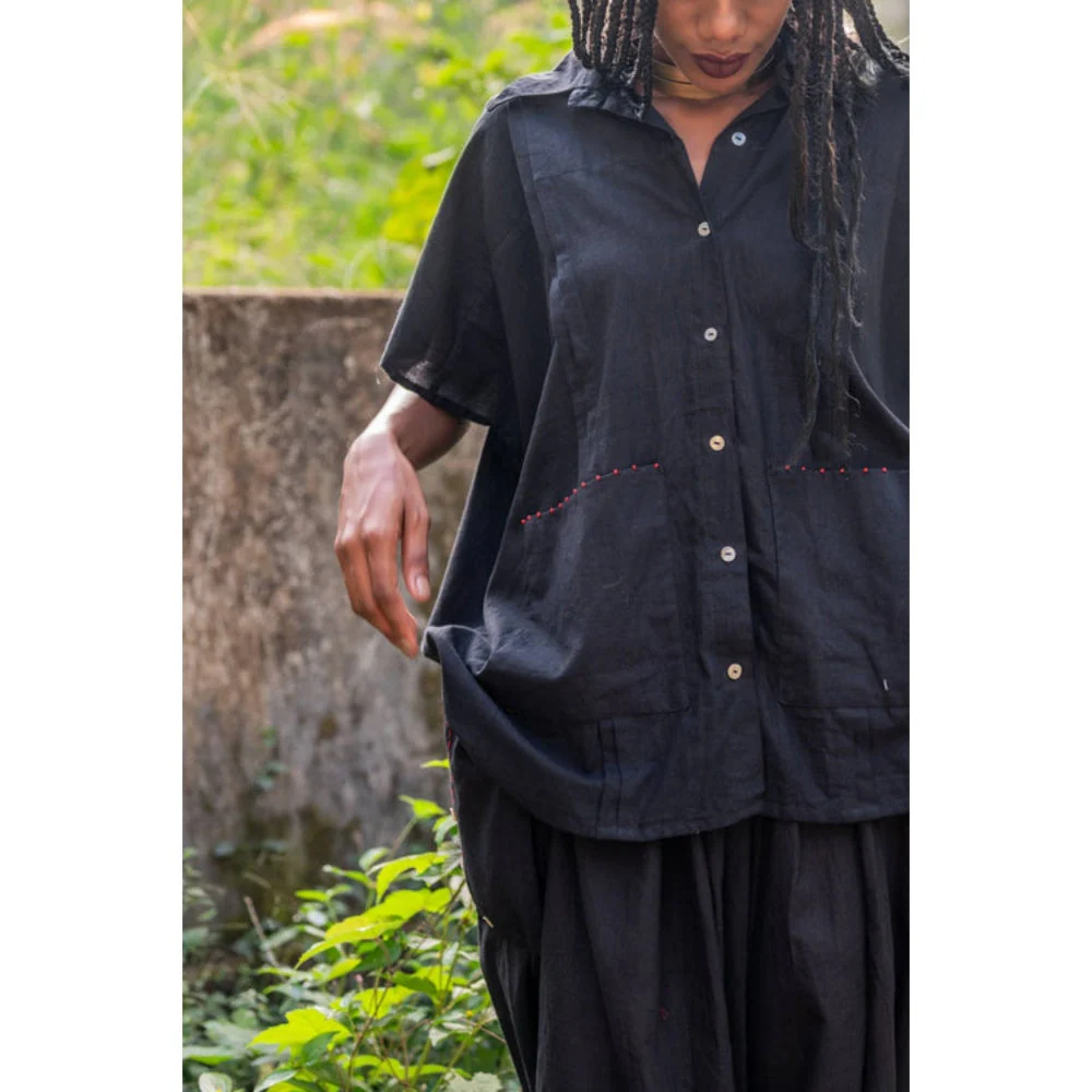 PRATHAA Aastey : Set - Black Mul Kaftan Dhoti - Image 8
