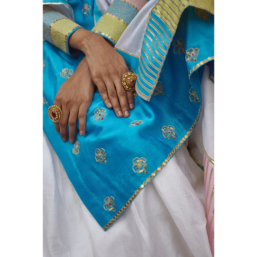 PRATIBHA SULTANIA Blue Colorblock Kurta with Palazzo & Dupatta (Set of 3) - Image 6