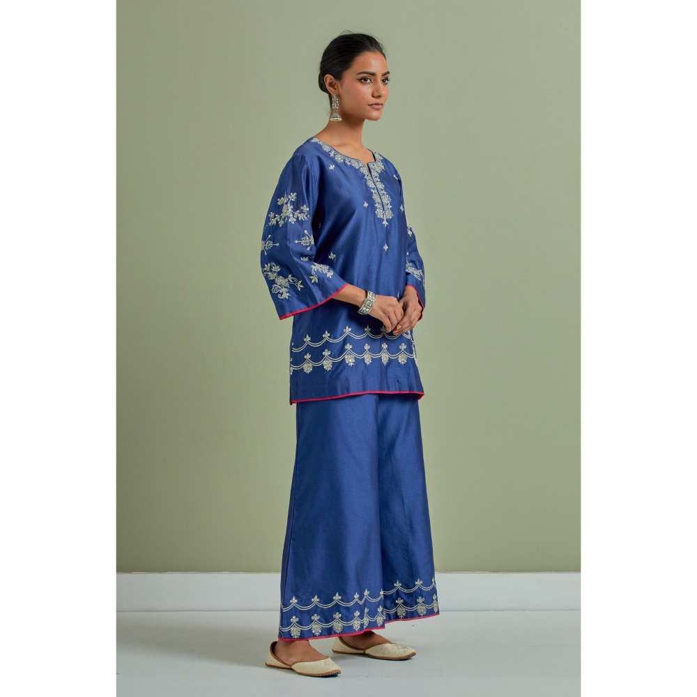 Priya Chaudhary Blue Embroidered Chanderi Silk Kurta - Image 3