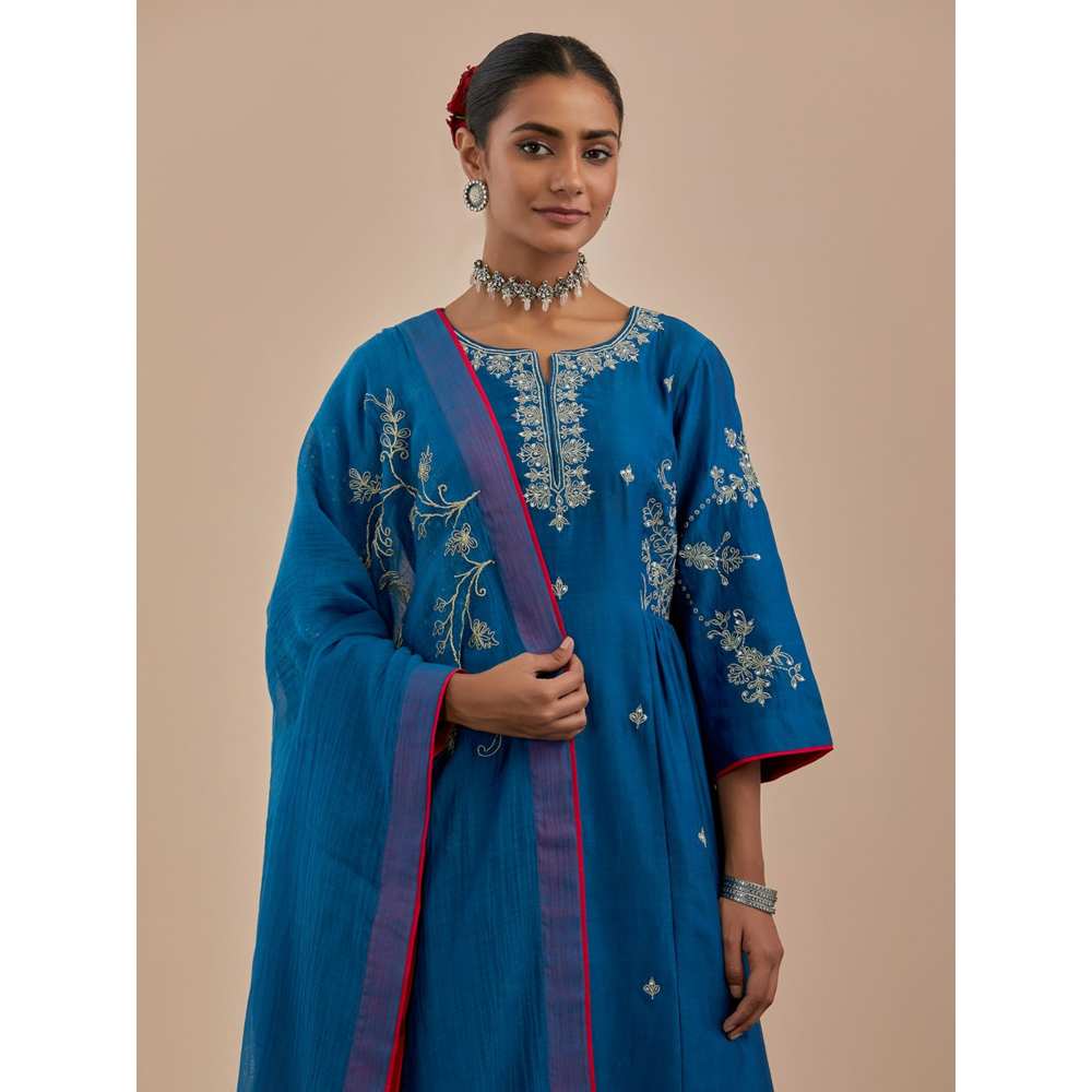 Priya Chaudhary Blue Embroidered Chanderi Silk Kurta - Image 2