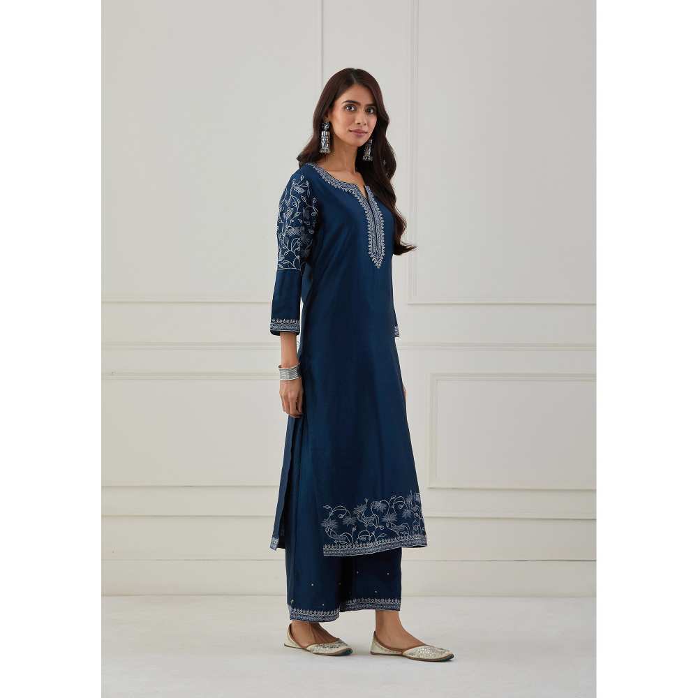 Priya Chaudhary Blue Embroidered Chanderi Silk Kurta - Image 2