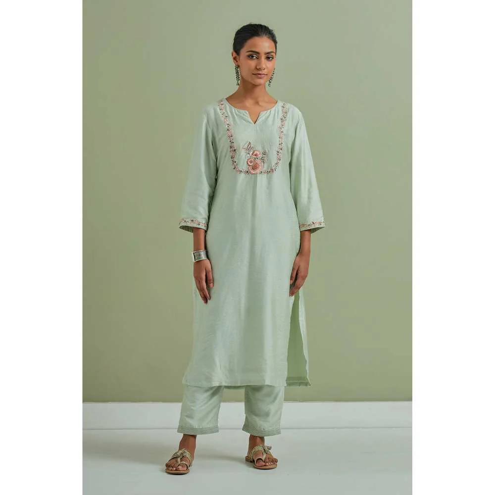 Priya Chaudhary Embroidered Green Kurtas