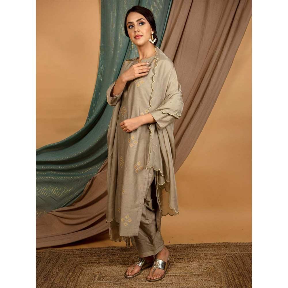 Priya Chaudhary Grey Embroidered Chanderi Silk Kurta - Image 6
