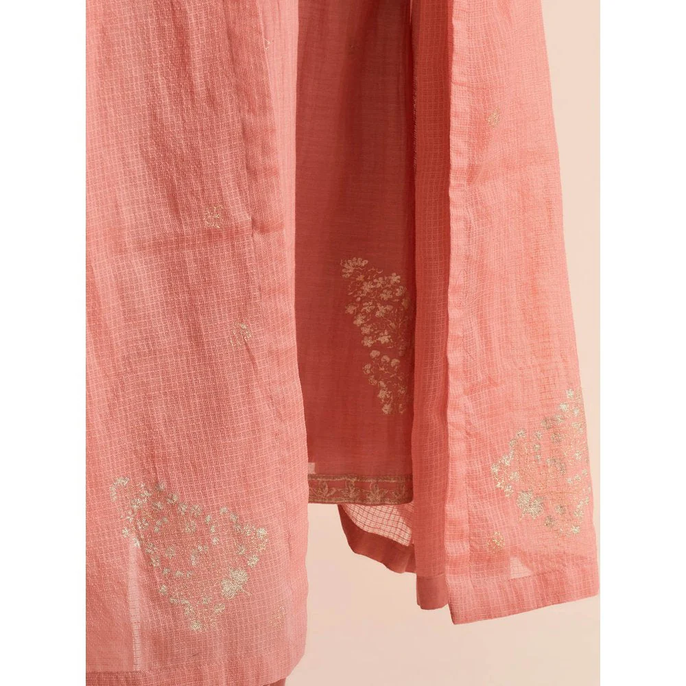 Priya Chaudhary Peach Soft Chanderi Kurta with Pants and Dupatta (Set of 3) - Image 2