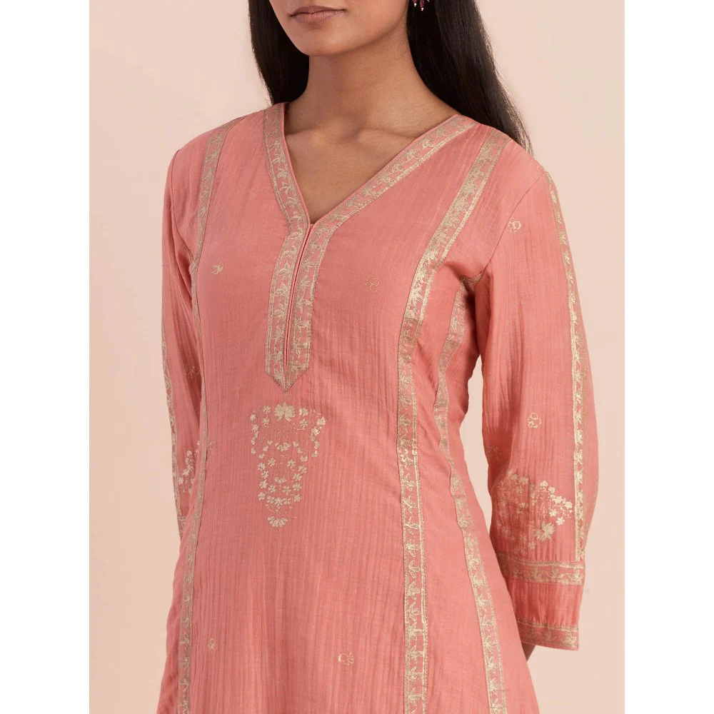 Priya Chaudhary Peach Soft Chanderi Kurta with Pants and Dupatta (Set of 3) - Image 7