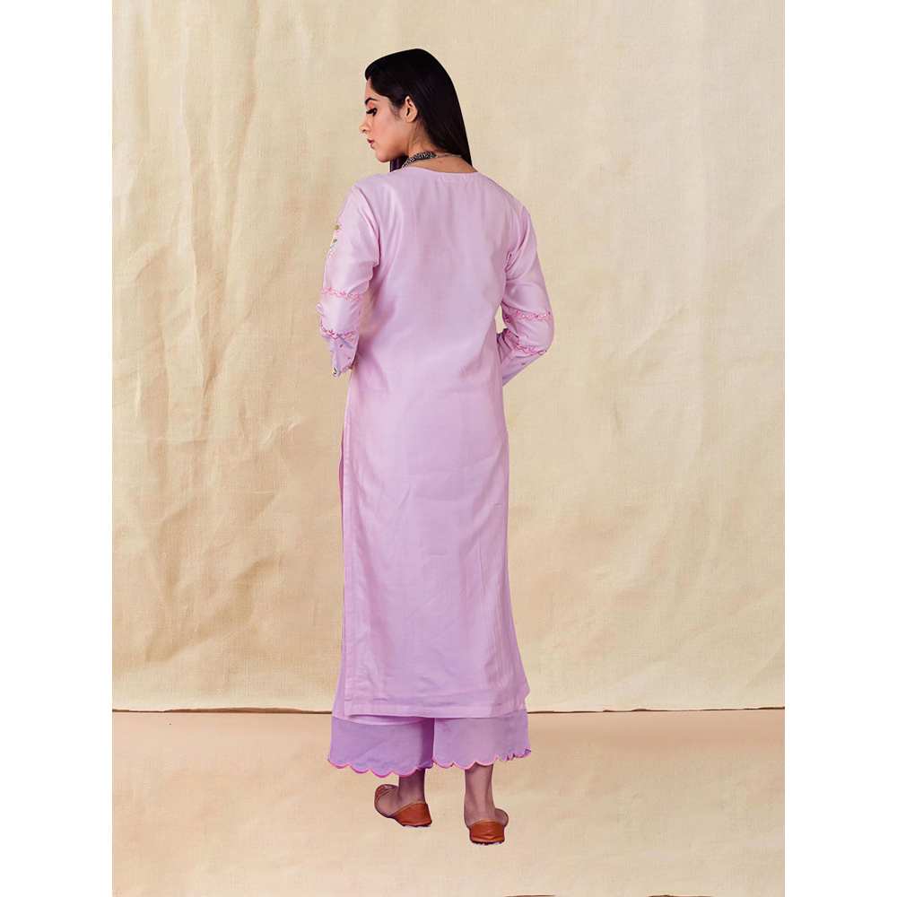 Priya Chaudhary Pink Embroidered Kurta and Palazzo with Dupatta (Set of 3) - Image 2