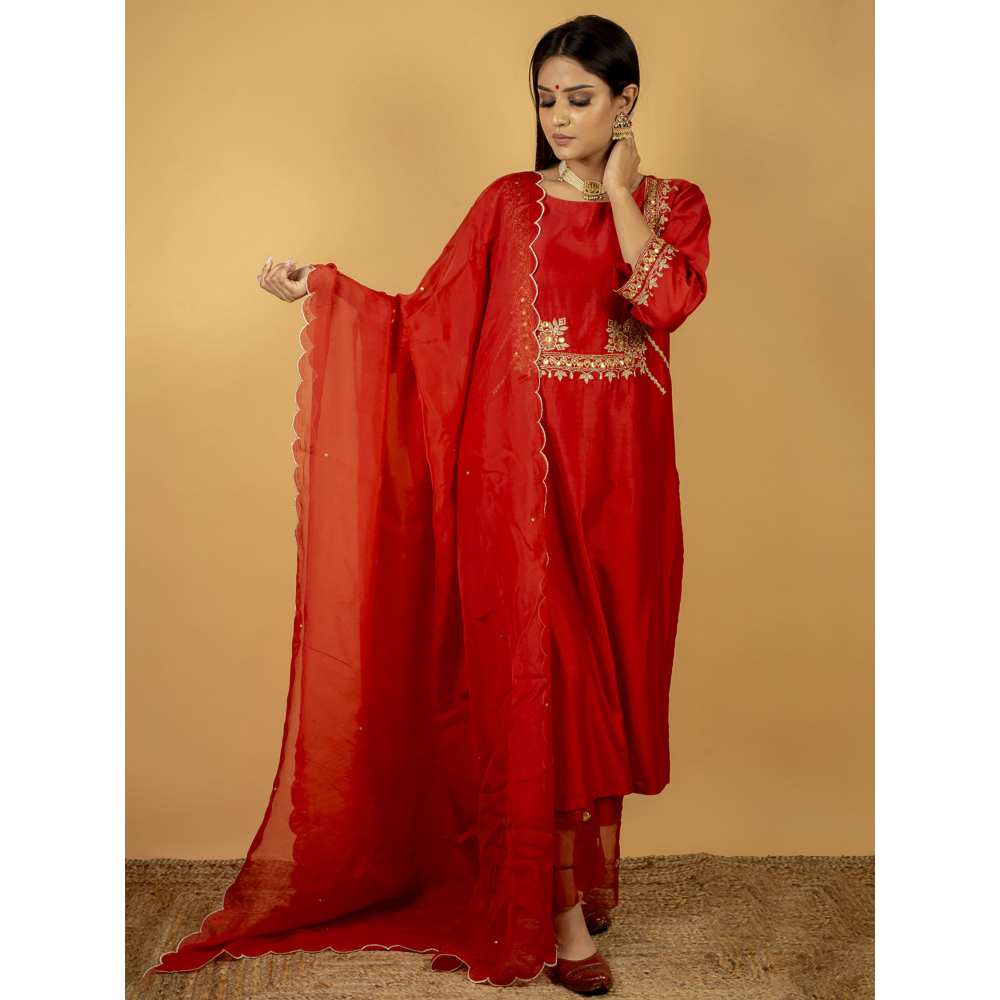 Priya Chaudhary Red Chanderi Silk Kurta - Image 2