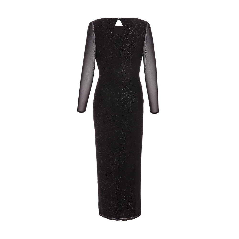 Quiz Clothing Black Embellished Front Knot Round Neck Long Sleeve Midi Dress - Image 6