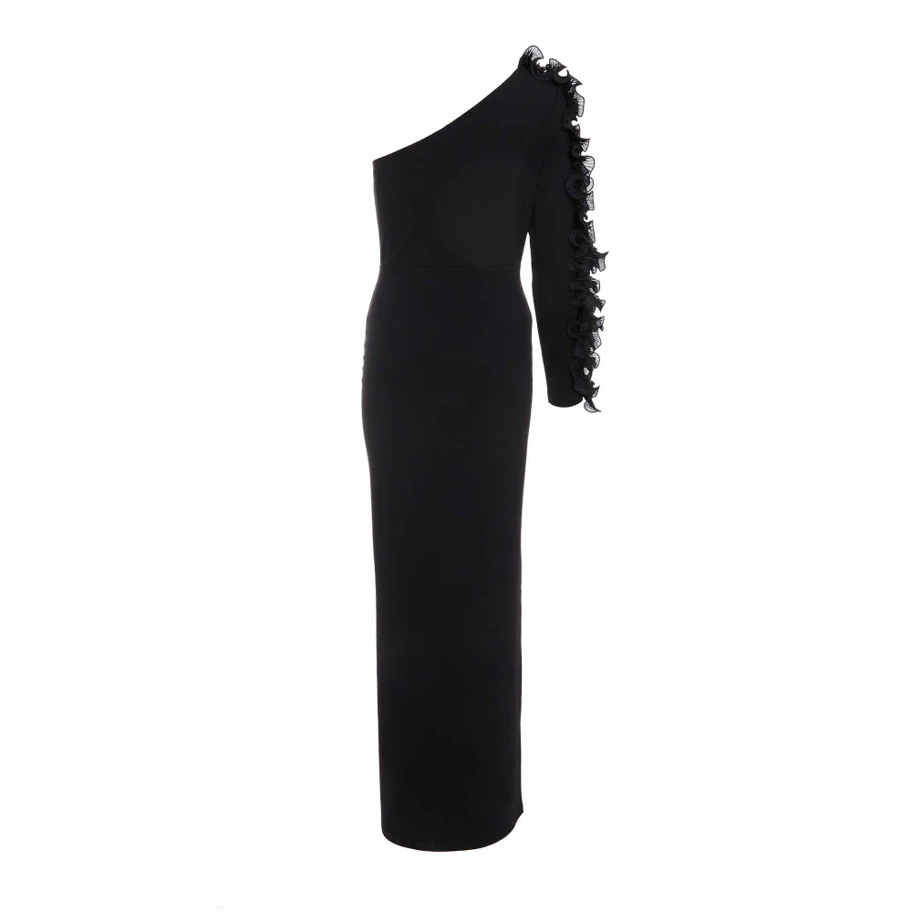 Quiz Clothing Black Scuba Crepe One Shoulder Trim Maxi Dress - Image 6