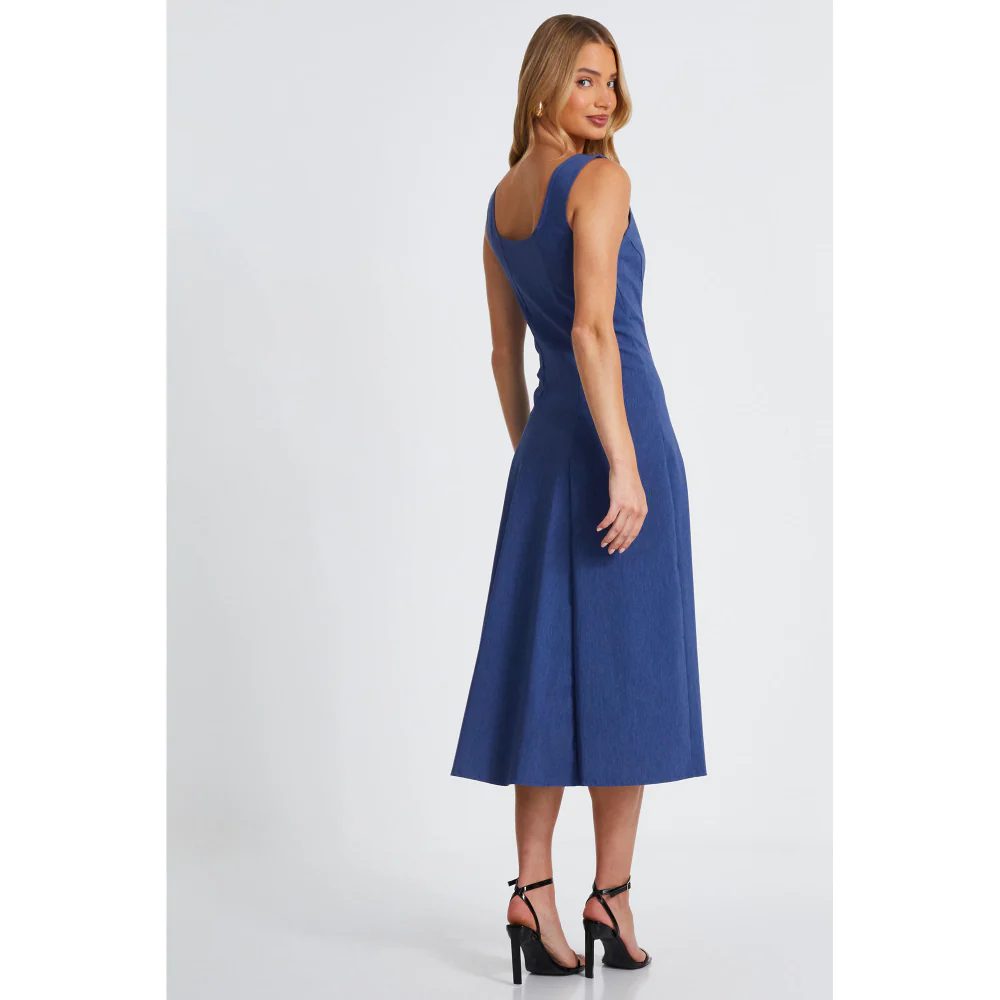 Quiz Clothing Blue Square Neck Sleeveless Fit And Flared Midi Dress - Image 3