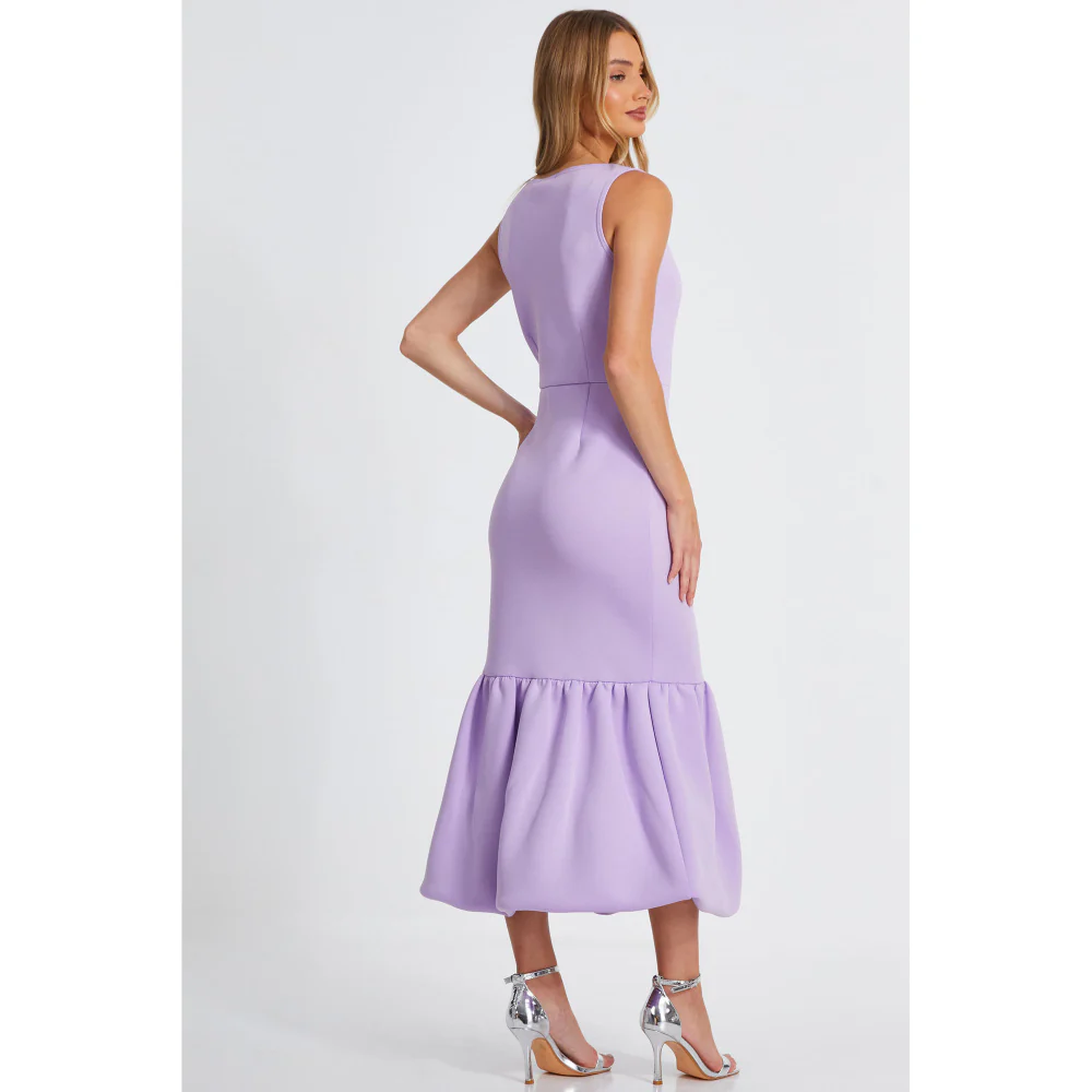 Quiz Clothing Lavender Square Neck Sleeveless Peplum Midi Dress - Image 3