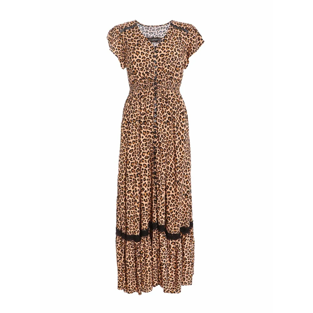 Quiz Clothing Leopard Print Crochet Trim Maxi Dress - Image 4