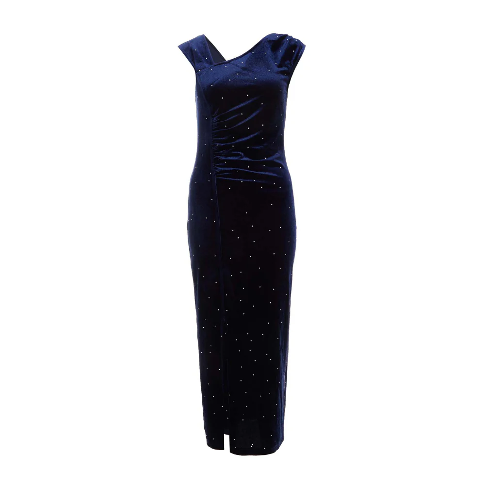 Quiz Clothing Navy Studded Velvet Short Sleeve Midi Dress - Image 4