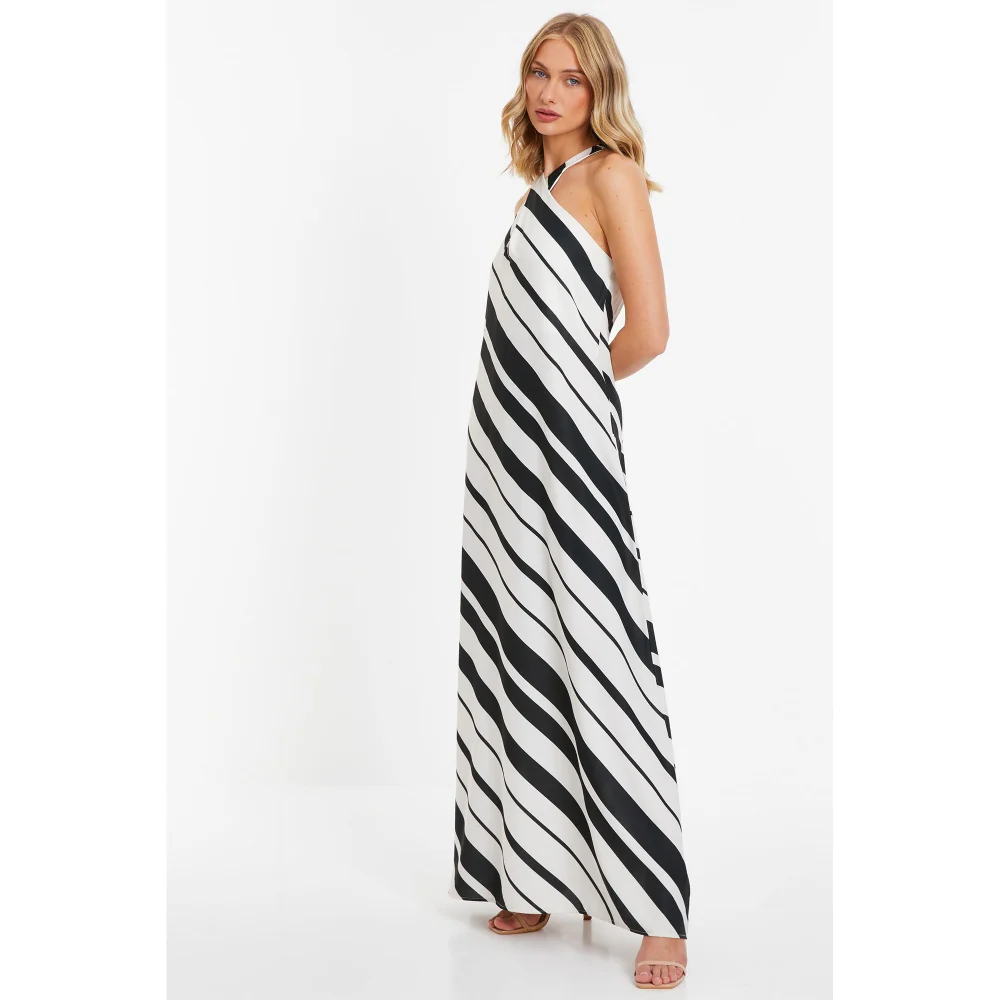 Quiz Clothing White And Black Striped Halter Neck A-Line Maxi Dress - Image 2