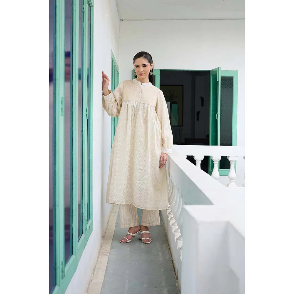 Raas Life Ganga Hand Woven Chanderi Stripes Kurta and Pant (Set of 2)