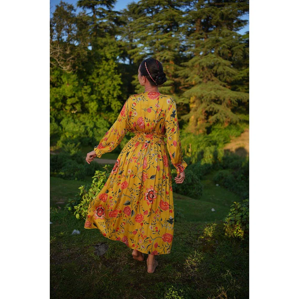 Raas Life Kali Mustard Floral Maxi Dress - Image 4