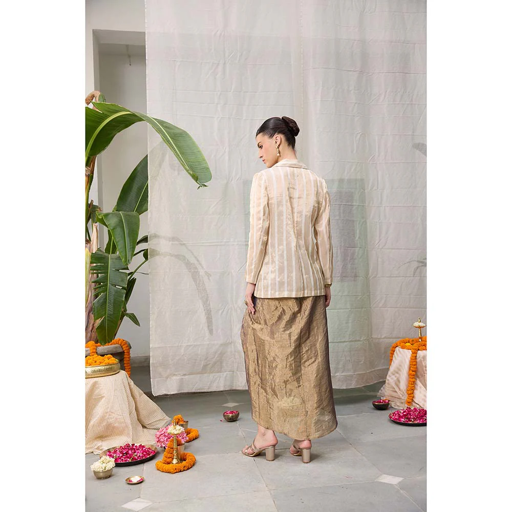 Raas Life Mrunal Zari Chanderi Stripes Blazer with Skirt (Set of 2) - Image 2