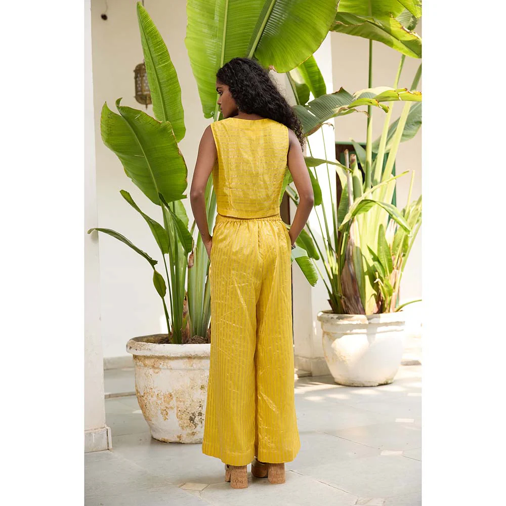Raas Life Yellow Sabya Zari Chanderi Stripes Co-Ord (Set of 2) - Image 2