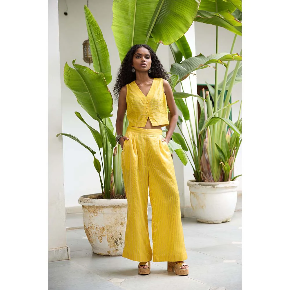 Raas Life Yellow Sabya Zari Chanderi Stripes Co-Ord (Set of 2) - Image 3