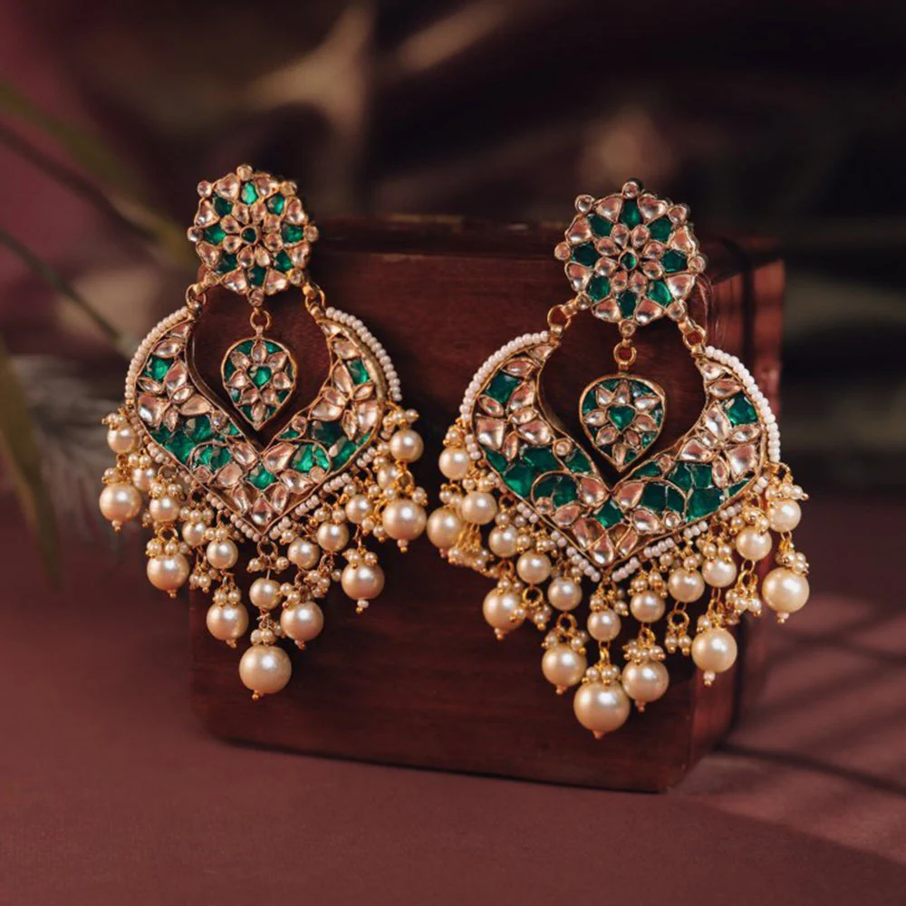 RIANA JEWELLERY Indian Wedding Wear Green White Necklace Set With Pearl - Image 2
