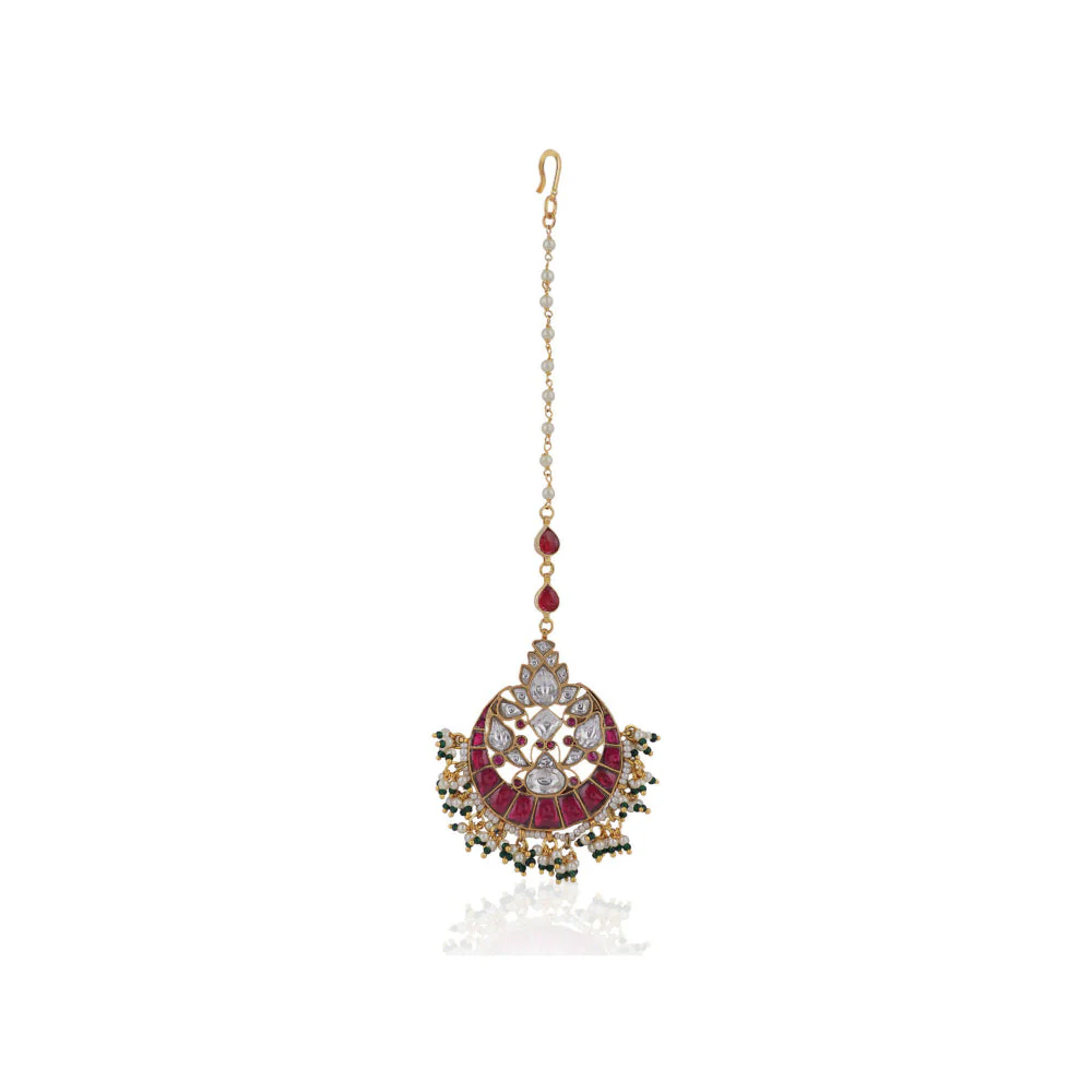 RIANA JEWELLERY Pink & White Jadtar Maang Tikka - Image 2