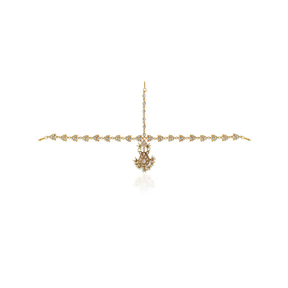 RIANA JEWELLERY White Traditional Matte Gold Finish Hairband - Image 2