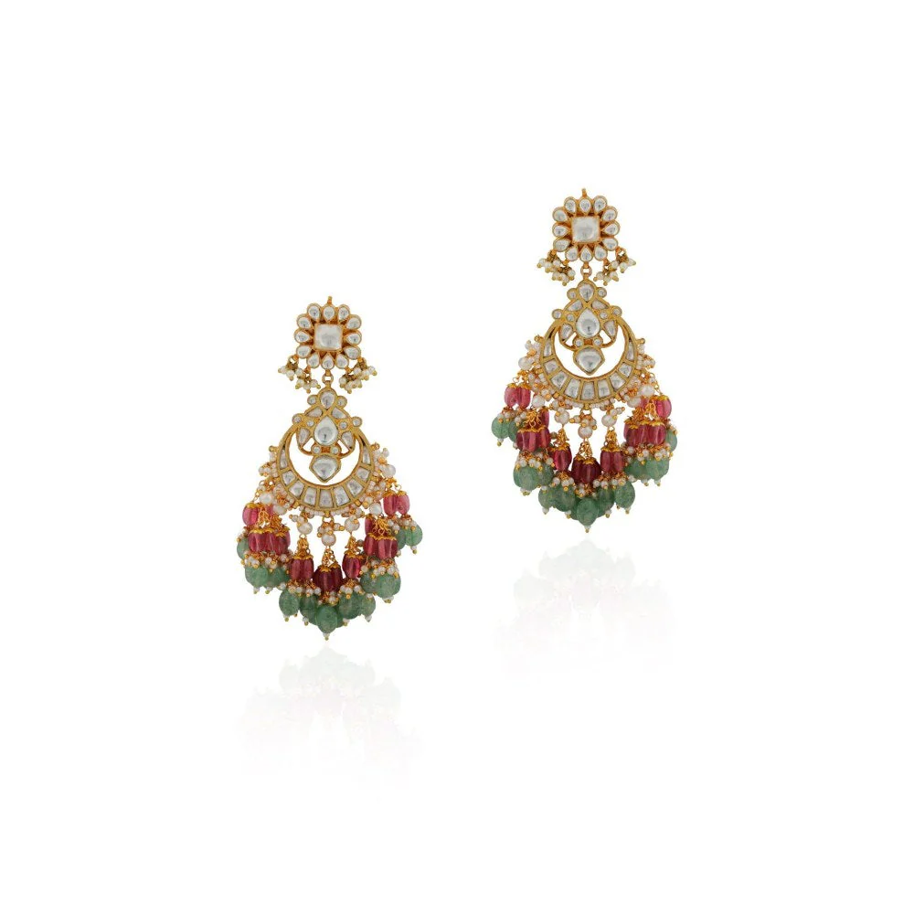 RIANA JEWELLERY Women Gold Plated Multicoloured Necklace Set With Delicate Chand Bali Earrings - Image 5