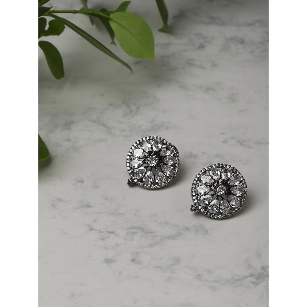 Ritu Singh Silver Toned Contemporary Studs Earrings - Image 2