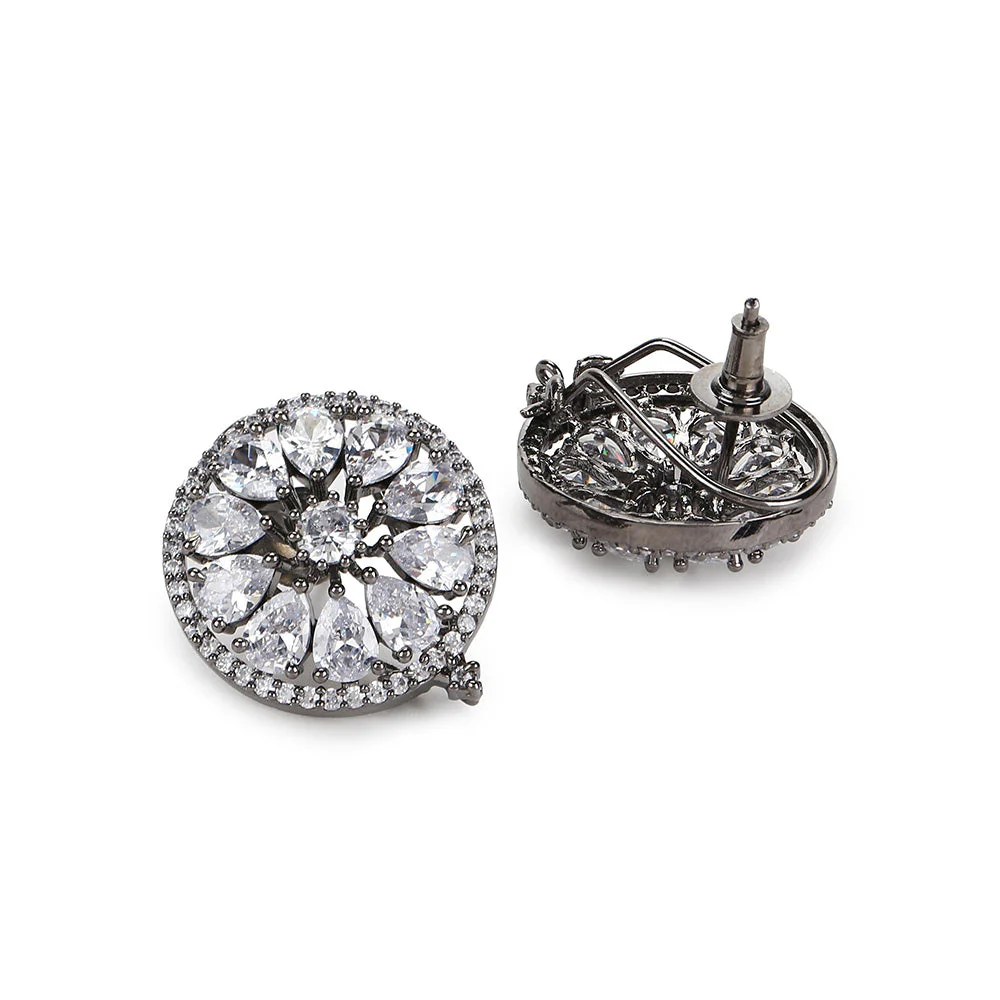 Ritu Singh Silver Toned Contemporary Studs Earrings - Image 4
