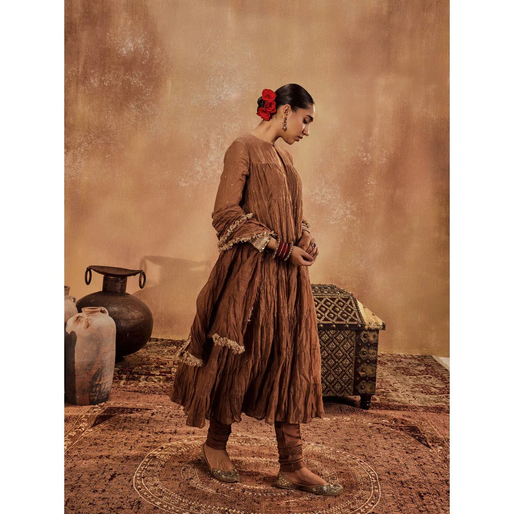 Roze Anam Brown Anarkali with Churidar & Dupatta (Set of 3) - Image 6