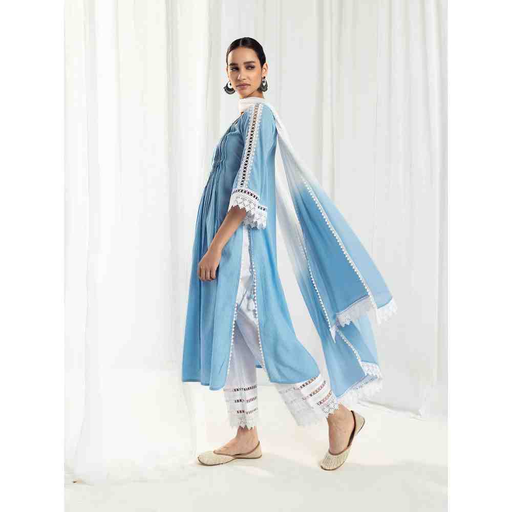 Roze Iris Blue Kurta and Pant with Dupatta (Set of 3)