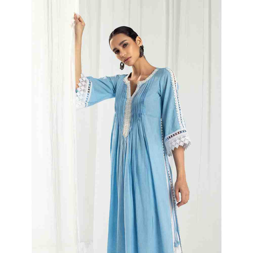 Roze Iris Blue Kurta and Pant with Dupatta (Set of 3) - Image 2