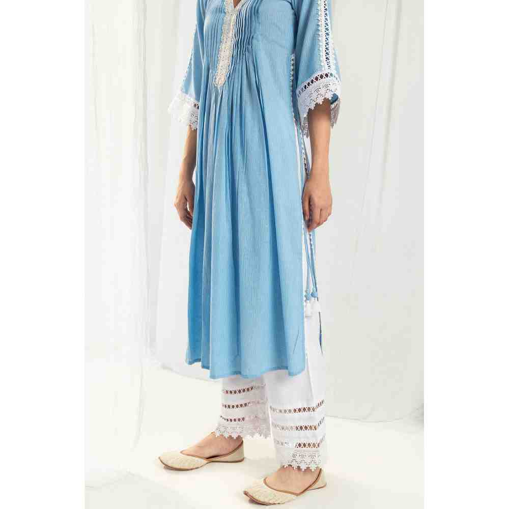 Roze Iris Blue Kurta and Pant with Dupatta (Set of 3) - Image 3