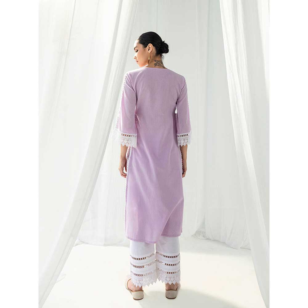 Roze Iris Lavender Kurta and Pant with Dupatta (Set of 3) - Image 2