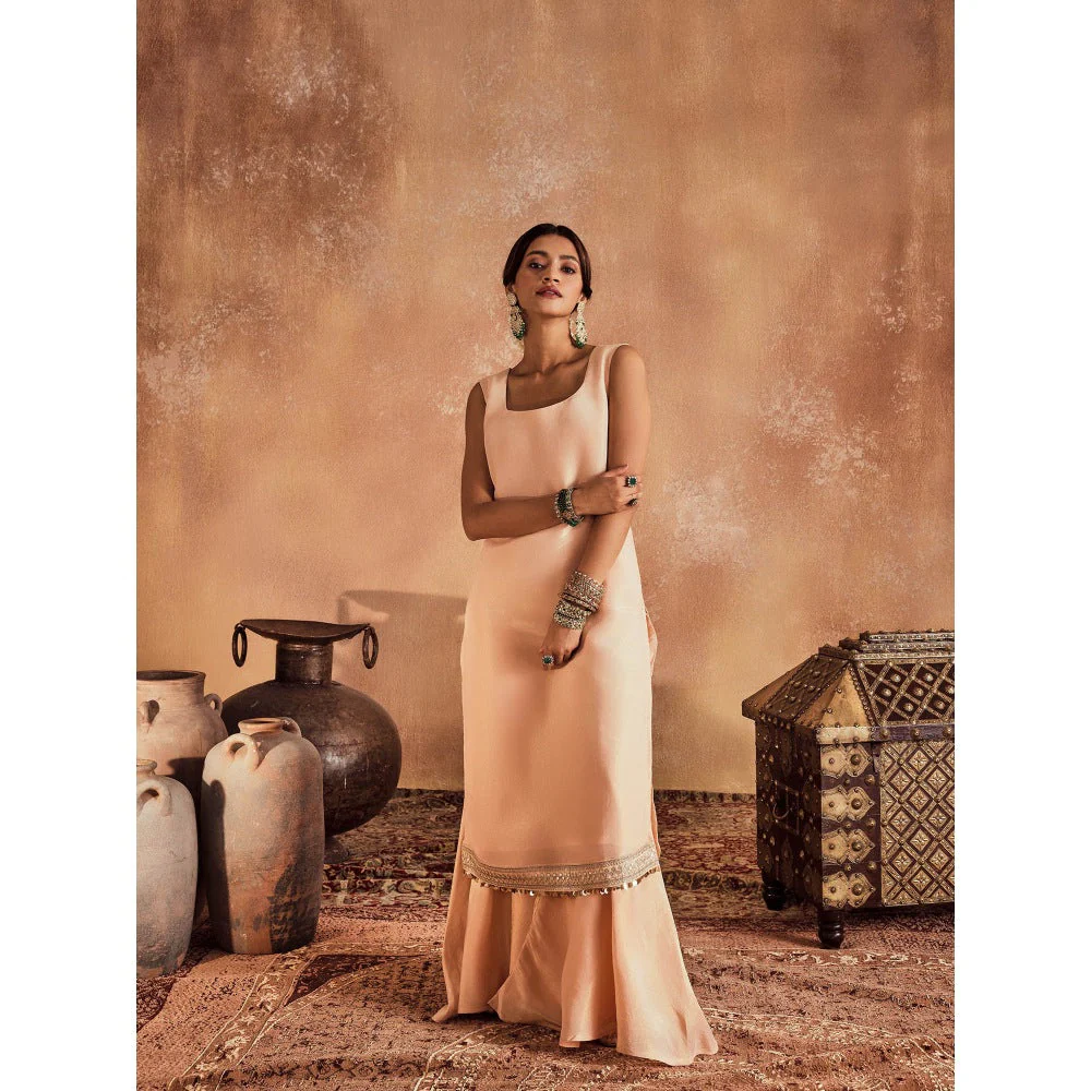 Roze Nisa Peach Kurta with Sharara & Dupatta (Set of 3) - Image 3