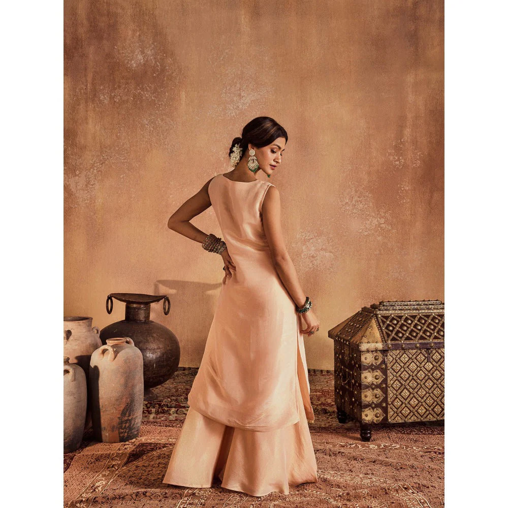 Roze Nisa Peach Kurta with Sharara & Dupatta (Set of 3) - Image 4
