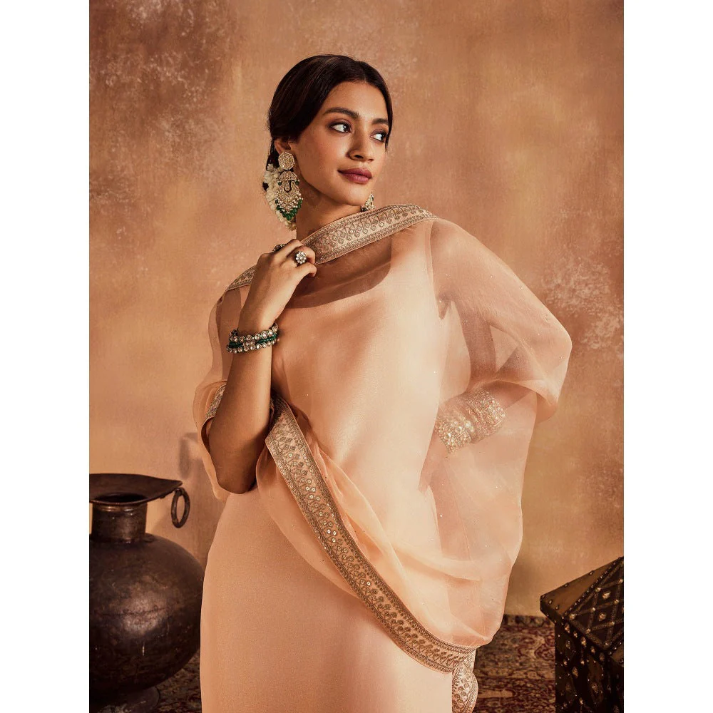Roze Nisa Peach Kurta with Sharara & Dupatta (Set of 3) - Image 5