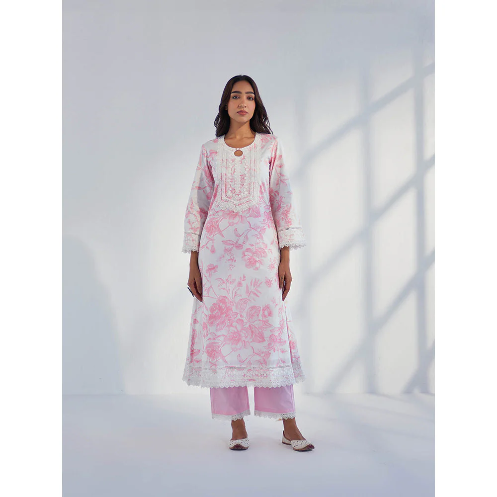 Roze Raya Pink Kurta with Pant & Dupatta (Set of 3) - Image 4