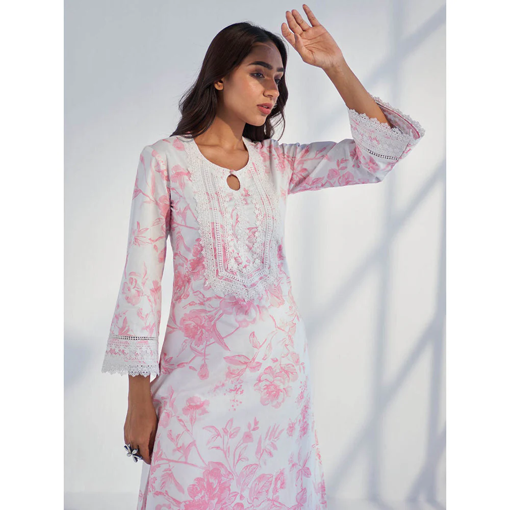 Roze Raya Pink Kurta with Pant & Dupatta (Set of 3) - Image 8