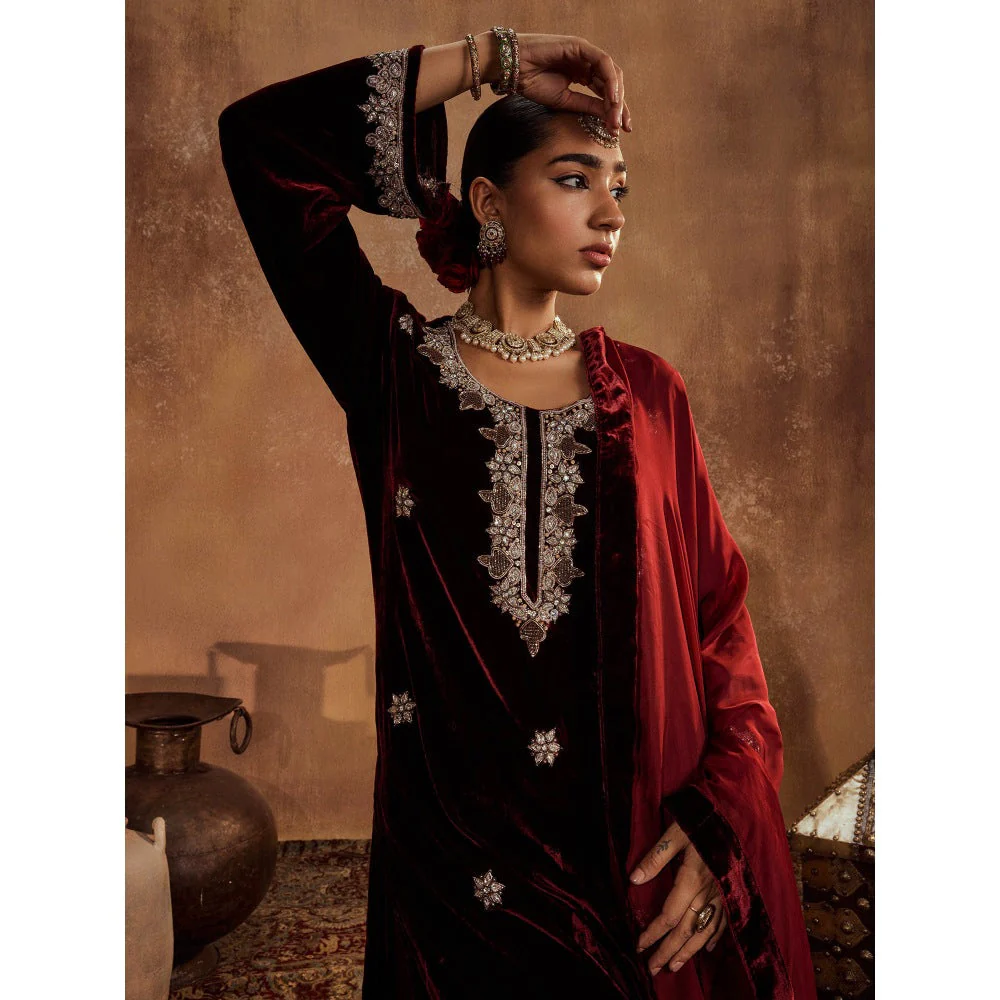 Roze Rubina Wine Kurta with Pant & Dupatta (Set of 3) - Image 7