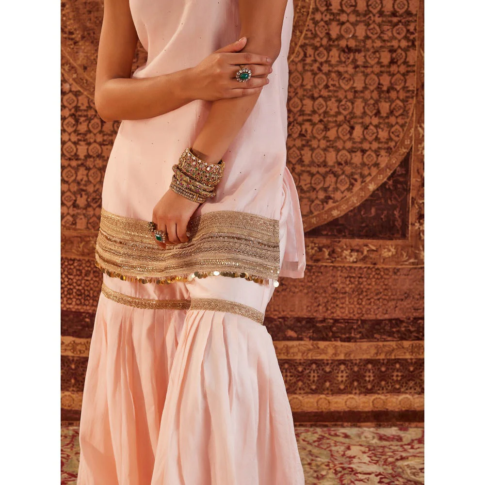Roze Sultana Pink Sleeveless Kurta with Sharara & Dupatta (Set of 3) - Image 3