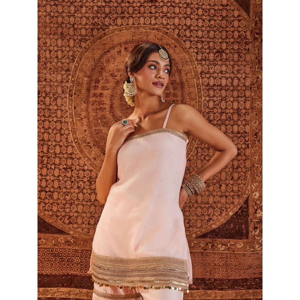 Roze Sultana Pink Sleeveless Kurta with Sharara & Dupatta (Set of 3) - Image 4
