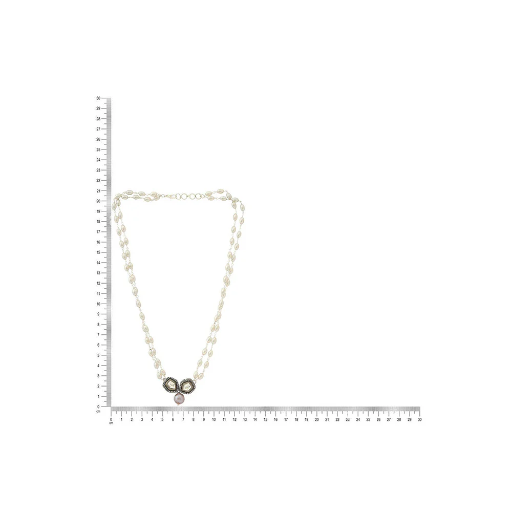 Ruby Raang Studio Beaded Chain With Kundan Drop Necklace -White - Image 4