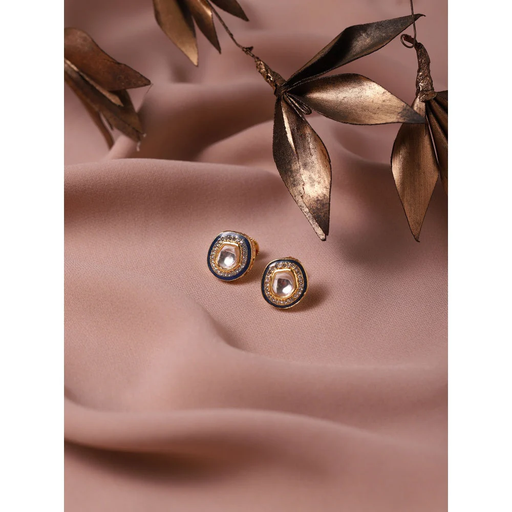 Ruby Raang Studio Blue Meenakari Kundan Studs - Image 4