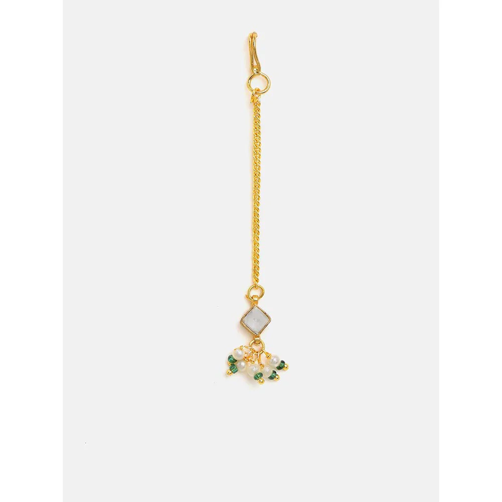 Ruby Raang Studio Double Color Drops Maang Tikka with Earrings - Image 4