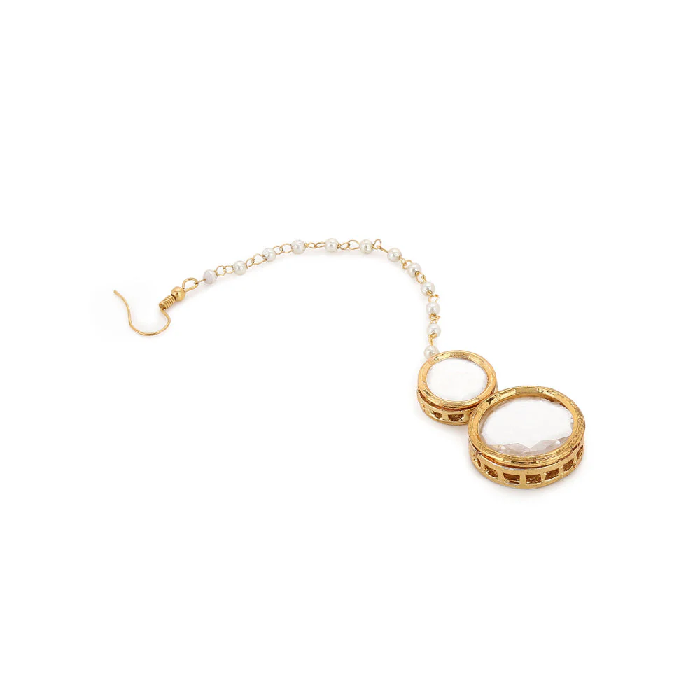 Ruby Raang Studio Double Kundan Maang Tikka With Pearl String - Image 3