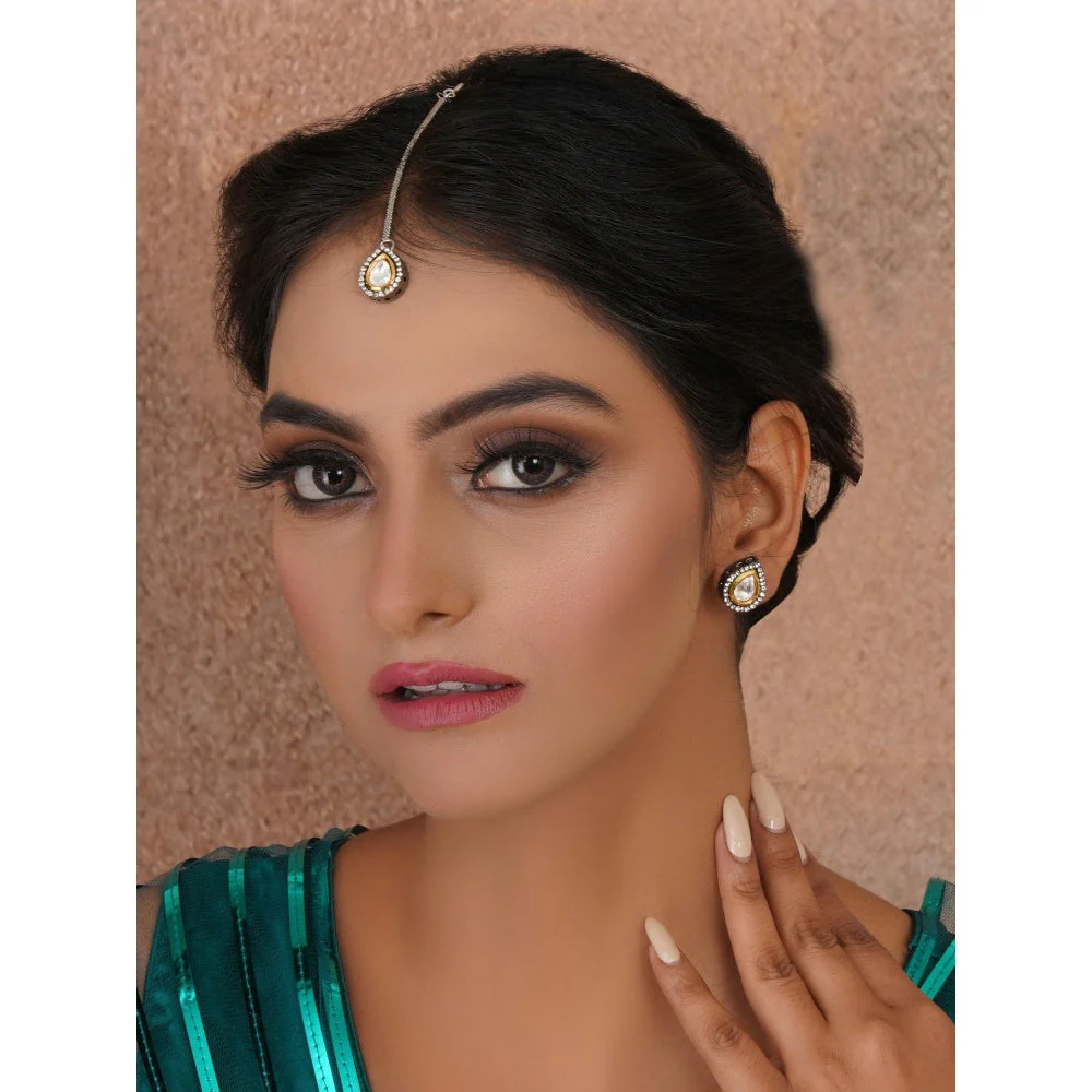 Ruby Raang Studio Dual Tone Kundan Maang Tikka with Earrings