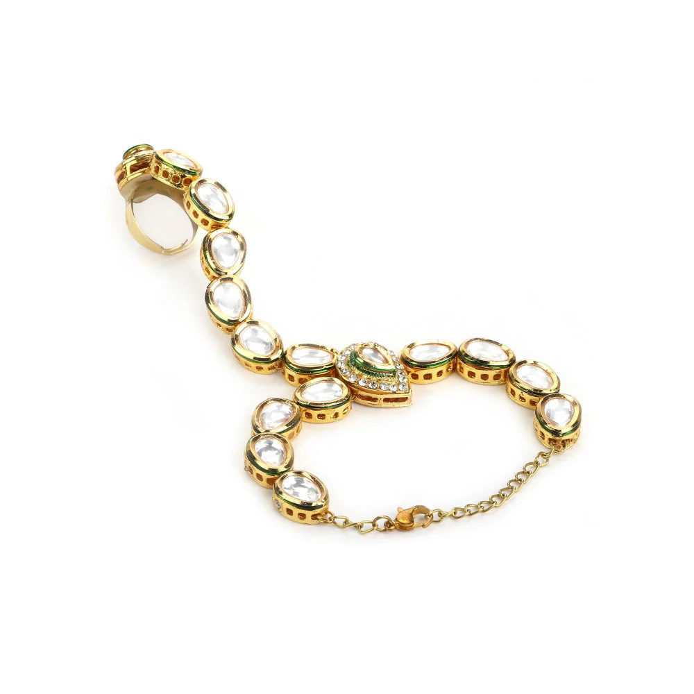 Ruby Raang Studio Gold-Plated White & Green Brass Kundan Harness - Image 3