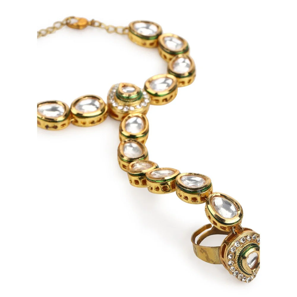 Ruby Raang Studio Gold-Plated White & Green Brass Kundan Harness - Image 4