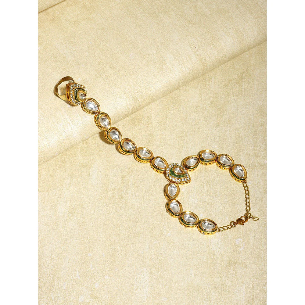 Ruby Raang Studio Gold-Plated White & Green Brass Kundan Harness - Image 5